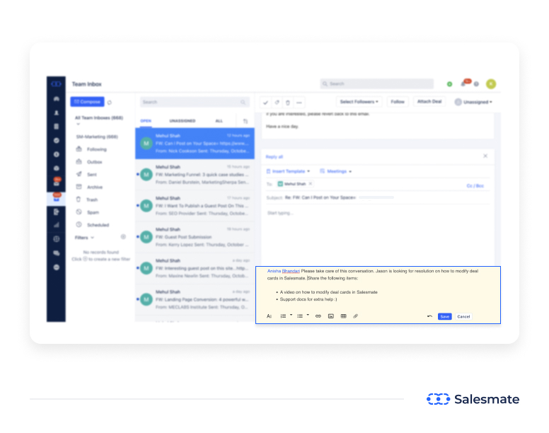 Salesmate Notes & Mentions