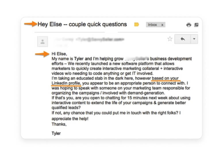 B2B cold outreach email example
