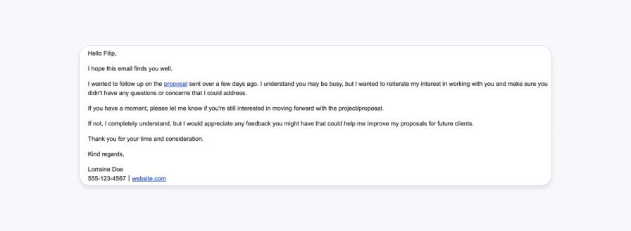 Proposal follow up email example