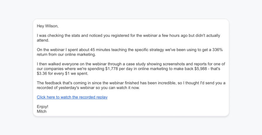 Webinar follow up email example