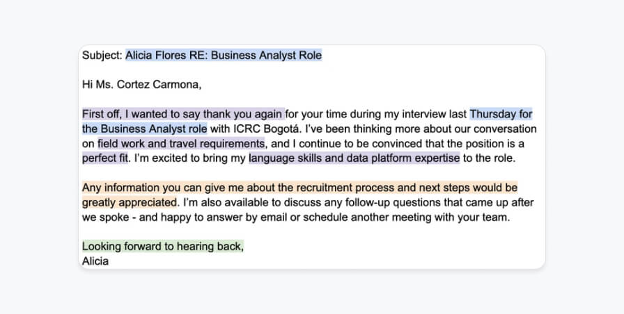 Follow up email to recruiter example 