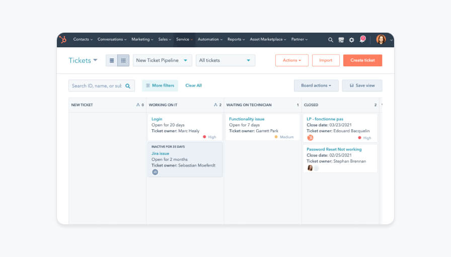 HubSpot's ticketing system