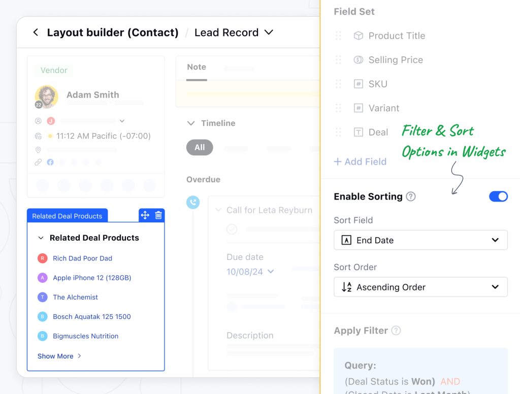 Filter and sort in Associated options in Widgets