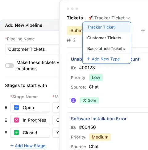 Manage customer or back-office tickets easily