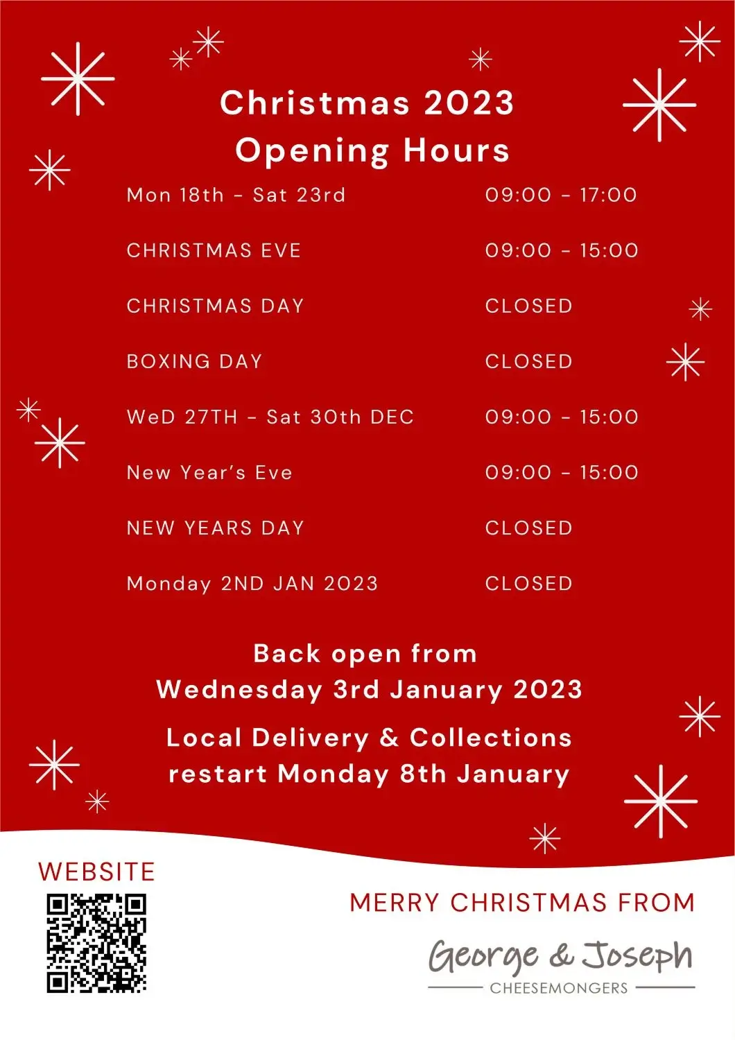 Change in operating hours Christmas email template