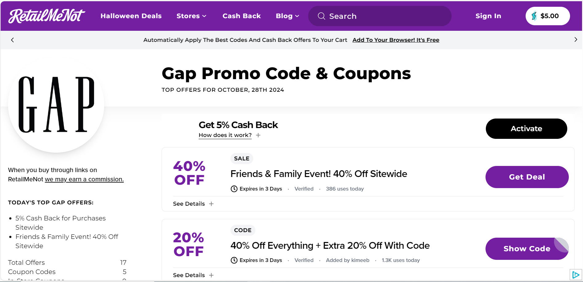 GAP discount sales example