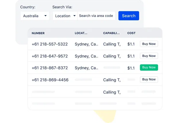 Purchase phone numbers anywhere in Australia (+61)