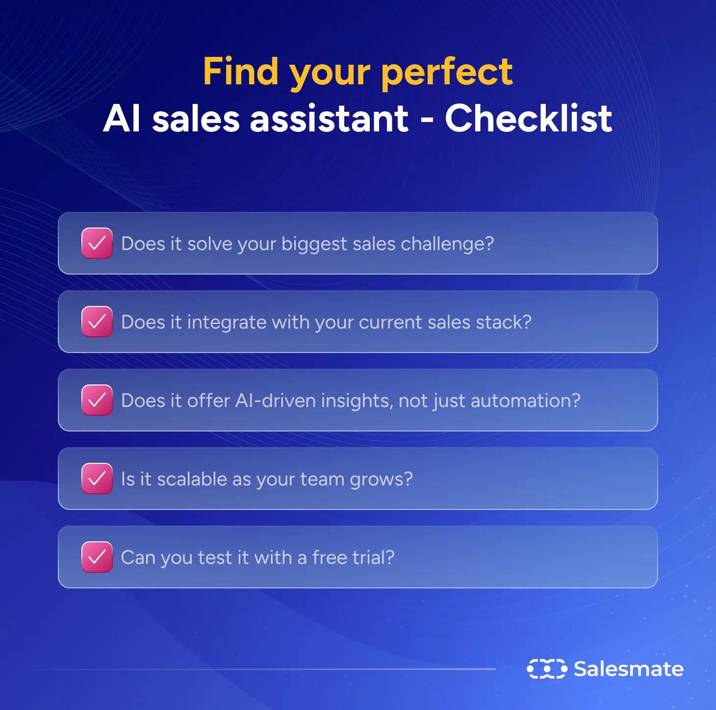 Find your perfect AI sales assistance - Checklist